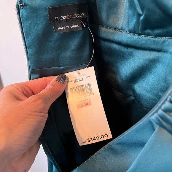 Max and Cleo black teal empire waist deep V-neck dress size 10 NWT - Picture 3 of 5